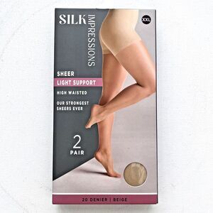 NEW SILK Impressions Rich‎ Tan Sheer Light Support Pantyhose XXL(Beige) 2pr
